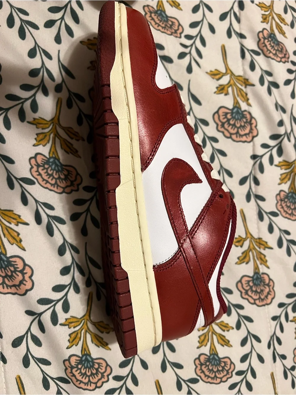 nike dunk low prm   white/team red - coconut milk   size 8 wmns